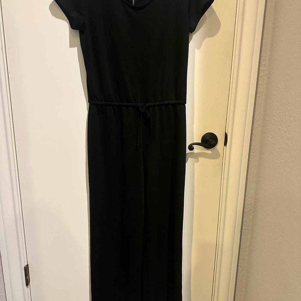 Muk Luks Womens Black Short Sleeve Drawstring Waist Wide Leg Jumpsuit Size S